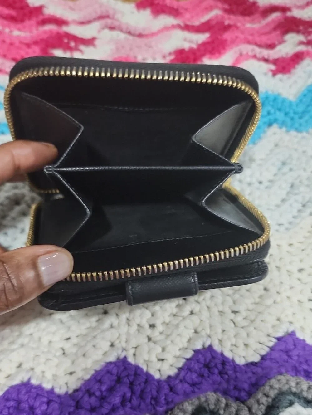 Prada Black Saffiano Leather Zip Wallet with Gold Logo